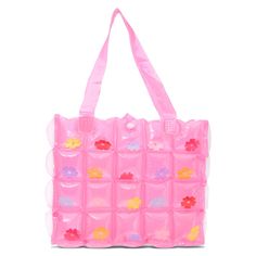 Casual Pink Rectangular Bag, Trendy Plastic Tote Shoulder Bag, Trendy Plastic Travel Bags, Plastic Tote Shoulder Bag For Shopping, Casual Plastic Travel Bags, Casual Travel Bag Made Of Plastic, Pink Rectangular Bag With Removable Pouch, Trendy Square Plastic Bags, Trendy Plastic Satchel Bag