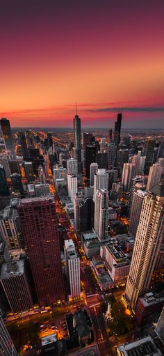 an aerial view of the city at night