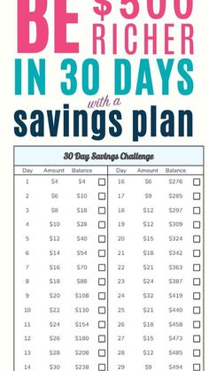 a printable savings plan with the words be $ 500 next month and savings plan