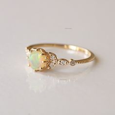 Leaf SI Clarity Diamond Ring, 6mm Opal Milgrain Ring, 14k Yellow Gold Gemstone & Opal Ring, Engagement Stackable Ring, Christmas Gift Fine Handmade Jewelry. This ring set is an ORIGINAL DESIGN by TheFourSquare 14K Gold Ring, Studded Ring, Dainty Wedding Ring, Opal Engagement Ring, Gemstone Ring For Her, Triangle Ring, 14k Gold Ring, Band Ring ★Details 14k Yellow Gold Main gemstone: Opal  Shape: Round Stone Size : 6mm Ring Size ; US 7 SI Clarity Diamond, Natural Quality: SI quality, conflict-free Ethiopian Opal Wedding Ring, Gold Opal Rings, Wedding Ring Opal, Opal Engagement Ring Vintage, Gold Opal Engagement Ring, Opal Wedding Ring Set, Yellow Gold Eternity Ring, Opal Gold Ring, Opal Promise Ring