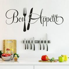 a wall decal with the words bon appetit on it in black and white