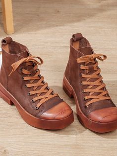 Fabric: Cowhide Overview: (1)Soft Rubble Sole (2) Pigskin Insole Detail In Tile Measurement Size: 35, 36,37,38,39,40 Heels:4cm #boots #shoes #leather #martinboots Casual Brown Platform Martin Boots, Casual Brown Closed Toe Platform Boots, Casual Leather Platform Boots For Fall, Trendy Leather Lace-up Boots With Rubber Sole, Brown High-top Platform Martin Boots, Casual Leather Platform Boots With Flat Heel, Leather Martin Boots With Platform And Flat Heel, Trendy Lace-up Leather Martin Boots, Trendy Brown Lace-up Boots With Round Toe