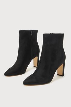 Feel like you're strutting down the catwalk in the Chinese Laundry Erin Black Suede Pointed-Toe Ankle Booties! Soft faux suede shape these chic booties that have a pointed-toe and an ankle-high shaft with a 6.5"" zipper at the instep. A sculpted block heel adds a modern vibe to these trendy boots. 3. 25" wrapped block heel. Cushioned insole. Felted rubber sole has nonskid markings. Man made materials. Imported. Lulus | Erin Black Suede Pointed-Toe Ankle Booties | Size 11. Trendy Boots, Lulu Fashion, Pointed Toe Boots, Modern Vibe, Chinese Laundry, Shoes Booties, Short Boots, Ankle Booties, Black Suede