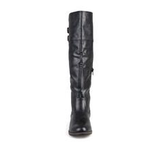 Our faux leather knee-high boot features charming elements such as a high-low silhouette, dual strap details, and an inside zipper entry for easy entry. Please refer to size chart for calf measurements. • Round-Toe • Buckled Strap Details • Inside Zipper Entry • 17-in Shaft Height • Padded Footbed • 1-in Block Heel • Faux Leather Uppers All measurements are approximate and were taken using a size 6. Please note measurements may vary slightly by size. Wide Calf Knee-high Moto Boots With Zipper, Wide Calf Knee-high Moto Boots With Zipper Closure, Knee-high Wide Calf Moto Boots With Zipper, Shoe Last, Riding Boot, Leather Riding Boots, Knee High Leather Boots, Wide Calf, Wide Fit Boots