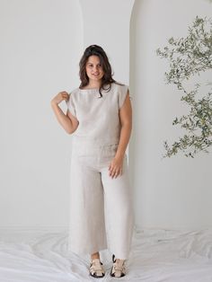 Everyday Crop Pant - Natural Linen – LAUDE the Label Chic Linen Wide Leg Pants With Straight Hem, Relaxed Fit Linen Wide Leg Pants With Straight Hem, Relaxed Fit Wide Leg Pants In Flax For Loungewear, Summer Linen Wide Leg Pants With Straight Hem, Relaxed Fit Flax Wide Leg Loungewear Pants, Relaxed Fit Flax Wide Leg Pants For Loungewear, Linen Wide Leg Pants For Summer, Effortless Relaxed Fit Linen Wide Leg Pants, Neutral Linen Pants With Straight Hem