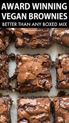 chocolate brownies cut into squares on a white surface