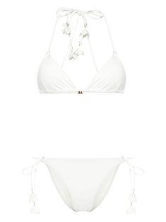 optical white stretch-design floral appliqué Top: padded design triangle cup spaghetti straps rear hook and eye fastening Bottoms: low-rise full lining gold-tone hardware side tie fastening Be mindful to try on swimwear over your own garments. Elegant White Swimwear With Adjustable Straps, Design Triangle, Applique Top, White Bikinis, City Dress, Chanel 2, Iconic Bags, Demi Fine Jewelry, Summer Beach Wear