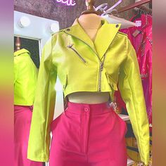 Crop Moto Jacket Size Runs Regular Yellow Fitted Long Sleeve Biker Jacket, Green Biker Jacket For Spring, Yellow Fitted Biker Jacket, Green Long Sleeve Biker Jacket For Spring, Yellow Fitted Casual Biker Jacket, Casual Green Biker Jacket For Spring, Fitted Yellow Biker Jacket Casual Style, Fitted Yellow Casual Biker Jacket, Green Biker Outerwear For Spring