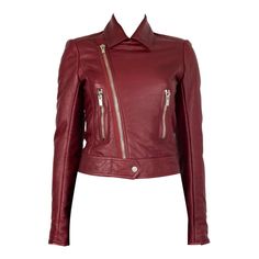 Leather Biker Jacket, Lambskin Leather, Biker Jacket, Dark Red, Front Zipper, Red Leather, Red Leather Jacket, Fashion Art, Balenciaga