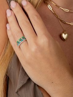 This halfway around turquoise band is substantial enough to stand out on it's own or mix with your current rings. It would be perfect for your right hand or stack however you see fit! There's nothing prettier than turquoise + gold (in our opinion)! Available in yellow gold and can be special ordered in white or rose gold. For other sizes and colors please email hello@shoplemel.com Stackable Turquoise Ring In Fine Jewelry Style, Stackable Turquoise Ring Fine Jewelry, Turquoise Birthstone Ring In Fine Jewelry Style, Turquoise Birthstone Ring Fine Jewelry, Yellow Gold Turquoise Promise Ring, Turquoise Emerald Ring For Anniversary, Turquoise Multi-stone Promise Ring Jewelry, Turquoise Multi-stone Ring Fine Jewelry, Fine Jewelry Turquoise Multi-stone Ring