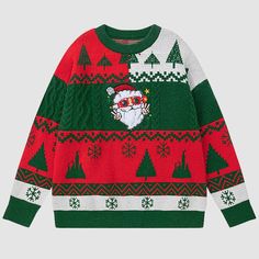 Material: 50% AcrylicFeatures: Pullover, crew neck, long sleeve, color contrast design, santa embroidered, stripe, ribbed sleeve cuffs and bottom hem, relaxed fit, jacquard weave, couple outfits.Style: Casual, college Santa Sweater, Costume Bags, Christmas Patchwork, Patchwork Sweater, Streetwear Styles, Cute Santa, Jacquard Sweater, Streetwear Aesthetic, Estilo Chic