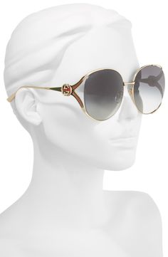 Gucci 63mm Open Temple Sunglasses | Nordstrom Modern Gucci Sunglasses For Spring, Expensive Sunglasses, 70s Era, Fashion Eye Glasses, Gucci Fashion, Gold Sunglasses, Womens Glasses, Red And Grey, Eye Glasses