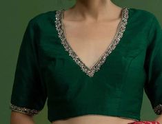 Bottle Green  Silk blouse , Elbow sleeves blouse, handmade blouse, Women blouse Thanks for visit !! 1) Readymade Saree blouse - ready to wear 2) Back open  3) Regular cut 4) Soft, lightweight and breathable fabric. If you could include the following info in the note to whenever you placed the order, you will get best-matched blouse * Chest size: * Waist size: * Blouse Length: * Armhole: * Sleeve Loose: * Sleeve Length: * Front Neck length: * Back Neck length: IF YOU DON'T FIND YOU SIZE HERE, PLE Elegant V-neck Blouse For Festive Occasions, Elegant Festive V-neck Blouse, Elegant Embroidered V-neck Blouse Piece, Elegant V-neck Choli With Cutdana, Elegant V-neck Tops With Zari Work, Elegant V-neck Top With Zari Work, Elegant V-neck Choli With Mirror Work, Formal Silk Blouse Piece With Mirror Work, Long Sleeve Blouse With Mirror Work For Reception