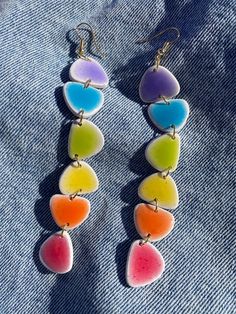 Rainbow dangle earrings with titanium hooks. Multicolor Dangle Earrings For Everyday, Everyday Multicolor Dangle Earrings, Multicolor Dangle Earrings, Rainbow Dangle Earrings For Everyday, Rainbow Dangle Earrings With Ear Wire, Rainbow Drop Earrings With Ear Wire, Modern Dangle Earrings With French Hook, Rainbow Dangle Earrings For Pierced Ears, Modern Multicolor Dangle Earrings