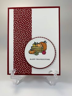 a handmade thanksgiving card with pumpkins and apples