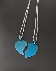 Couple Heart Necklace, Cheap Heart-shaped Necklaces For Anniversary, Personalized Blue Heart Necklace, Blue Heart Necklace With Adjustable Chain, Heart-shaped Metal Chain Necklace For Anniversary, Couples' Silver Stainless Steel Necklaces, Heart-shaped Metal Necklace For Friendship, Heart-shaped Metal Necklaces For Friendship, Couples Heart-shaped Necklace For Gift