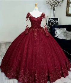 Glitter Long Sleeve Princess Wine Quinceanera Dresses Embellished Sweet 16 Dress Red Long Sleeve Quince Dress, Red Quinceanera Dresses Sleeves, Quincenera Dresses Long Sleeve, Sweet 16 Dresses With Sleeves, Quince Dresses With Long Sleeves, Long Sleeve Sweet 16 Dress, Red Quinceanera Dresses Long Sleeve, Quincenera Dresses With Long Sleeves, Burgundy Quinceanera Dresses Long Sleeve