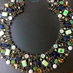 Mixed Semi Precious Gemstones On Silver Collar Statement Necklace Brand New W/ Tags Green Crystal Necklaces With Sparkling Stones, Green Crystal Necklace With Stones, Green Crystal Necklace With Jewels, Elegant Multicolor Rhinestone Necklaces, Green Necklace With Gemstone Accents, Green Necklaces With Sparkling Stones For Party, Green Necklace With Sparkling Stones For Party, Party Crystal Necklaces With Gemstone Accents, Green Crystal Rhinestone Necklace