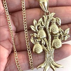 Impeccable And Finely Made 10kt Yellow Gold Necklace 10kt Real Gold. Not Plated. Not Filled. Api229307 Length: 24 Inches Comes With Gift Box *All Items Are Certified 100% Real Gold And Stamped In Accordance To Its Karat. You Can Have It Check With Your Local Pawnshop To Have It Tested. Gold Money, Money Tree, Money Trees, Yellow Gold Necklace, Gold Yellow, Real Gold, Womens Jewelry Necklace, Charm Necklace, Gold Necklace