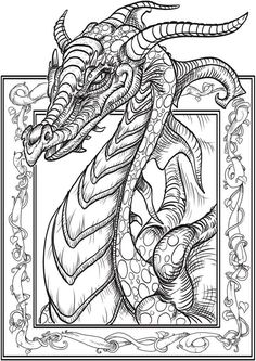 a drawing of a dragon with an ornate frame in the background