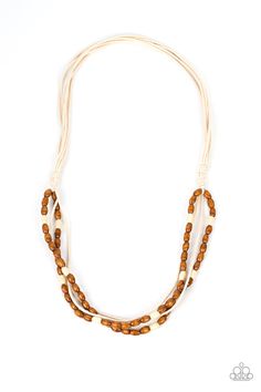 Infused with layers of white cording, strands of brown and white wooden beads layer across the chest for a beach inspired flair. Features an adjustable sliding knot closure. >   Sold as one individual necklace. Brown Beach Necklace With Adjustable Cord, Brown Beach Jewelry With Sliding Knot, Brown Sliding Knot Jewelry For Beach, Beach Necklace With Adjustable Cord In Natural Color, Multi-strand Wooden Beaded Necklaces For Beach, White Multi-strand Beach Necklaces, Natural Color Necklaces With Adjustable Cord For Beach, White Multi-strand Necklaces For Beach, White Multi-strand Beach Necklace