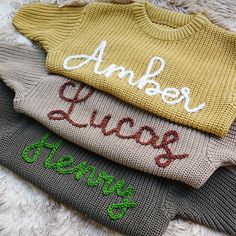 💝Hand embroidered personalized soft baby sweater.Customized name warm toddler cotton sweater.Knitted handmade embroidered sweater as a birthday gift for babies.👶 🧶Material: 100% cotton sweater, soft blended cotton yarn, multiple colors to choose from. 📢Due to differences in lighting and display devices, there may be slight color differences. Thank you for understanding this. 🎃How to Order: 1.Choose the sweater color you want. 2.Choose the sweater size that suits your little one. 3. Leave your baby's name and the color of the yarn in the personality box (refer to the yarn color in the picture). If no color is selected, white will be the default color. 4.Finally, please double check your order information and make payment once everything is correct. If you want more choices and designs, Knit Toddler Sweater, Name Sweater Baby, Baby Name Sweater, Name Sweater, Baby Birthday Gift, Name Sweatshirt, Baby Birthday Gifts, Pull Bebe, Toddler Sweater