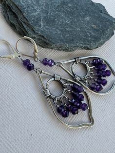 Amethyst and Silver Dangle Earrings, February Birthstone Jewelry - Etsy Diy Earrings Dangle, Wire Earrings Handmade, February Birthstone Jewelry, Wire Wrap Jewelry Designs, Wire Jewelry Making, Aluminum Jewelry, Wire Jewelry Designs, Silver Earrings Handmade, Diy Wire Jewelry