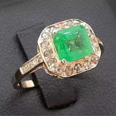 This Rare Emerald Is Breathtaking Photos Do No Justice .. It’s 1.38 Tcw Natural Emerald Surrounded With Natural Diamonds Like New Condition But Vintage Estate Size 7 Please Message Me If You Have Any Questions Also Be Sure To Check Out My Other Fine Jewelry Items!! Ring Color, Natural Emerald, Emerald Ring, Solid Yellow, Womens Jewelry Rings, Natural Diamonds, Emerald, Fine Jewelry, Diamonds