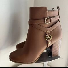 Michael Kors Carmen Heeled Ankle Bootie Boot Faux Leather/Luggage Nib $295 Sz 9m Nwot Leather Luggage, Ankle Bootie, Michael Kors Shoes, Ankle Booties, Bootie, Bootie Boots, Michael Kors, Faux Leather, Women Shoes