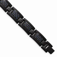 Flaunt your contemporary style sense with this fantastic black IP-plated stainless steel bracelet. This 8.25-inch long fold over catch clasp secure bracelet is enhanced with blue carbon fiber inlay along with striking high polished finish to give an enchanting look. Add a touch of fashion accent to your wrist with this fabulous bracelet. Size: 8.25 inch. Color: White. Gender: male. Age Group: adult. Stainless Steel Bracelet Men, Mens Items, Stainless Steel Polish, Black Plates, Blue Plates, Jewelry Online Shopping, Chains For Men, Fold Over, Bracelet Sizes