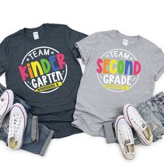 Perfect Teacher shirt for the first day of school. This colorful team shirt will look great on everyone! Super idea for a Teacher Appreciation gift.  An amazing way to celebrate the start of a new school year with your team or grade level! Premium UNISEX T Shirt - Gildan 64000 - Durable, soft, and printed using high quality techniques. Item Overview * Handmade item * Materials: Unisex sizing, Gildan, Jersey cotton * Made to order * Ships worldwide from Weston, Florida *Design information Profess Teacher Team Shirts, Weston Florida, School Spirit Shirts, Florida Design, Teacher Team, Spirit Shirts, School Team, Teacher Outfits, New School Year