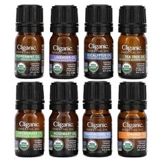 Cliganic, 100% Pure Essential Oil, Aromatherapy Set, 8 Piece Set Spiritual Oils, Lemongrass Oil, Frankincense Oil, Essential Oil Set, Amber Bottles, Eucalyptus Oil, Eucalyptus Essential Oil, Mentha Piperita, Scented Oils