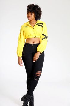 "Who wouldn't want a cute, bright yellow hoodie in their wardrobe? Take this top to the streets and you'll have everybody's eyes on you! This hoodie is crafted with soft fleece fabric, embellished with nylon zippers and straps, also designed with a cargo pocket on the sleeve with NCDRIP branding. -All of our garments are individually handmade once order is successful. *Garments are fit to size *If your measurements for your size is a little different than the standard sizing, we can make a custo Yellow Spring Hoodie Outerwear, Trendy Yellow Sweatshirt For Fall, Trendy Yellow Fall Sweatshirt, Trendy Yellow Cotton Sweatshirt, Yellow Hooded Top For Fall, Trendy Yellow Hooded Outerwear, Yellow Tops For Fall Streetwear, Yellow Hooded Winter Top, Trendy Yellow Hoodie For Spring