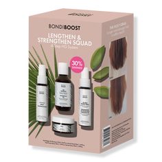 Lengthen & Strengthen Squad Kit - HG BEST SELLERS TRY ME KITBenefitsThe BondiBoost HG Lengthen & Strengthen Squad is perfect for anyone with short, brittle and dry hairEach product has an Aloe-based formulation developed for hair that just doesnt seem to growThis 4 step system is infused with natural and organic ingredients and has everything you need to make your hair goals a reality so you can be well on your way to longer, stronger, healthier-looking hairKey IngredientsIts jam-packed with Bon Bondi Boost, Nettle Leaf, Saw Palmetto, Try Me, Long Hair Color, Permanent Hair Color, Strong Hair, Wet Hair, Tea Tree Oil