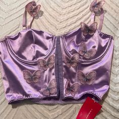 Size:M Quality : Brand New Color:Light Purple Brand:Shein Sour Outfits, Corset Butterfly, Purple Lace Top, Corset Outfits, Purple Corset, Birthday Fits, Goblin Core, Butterfly Top, Shein Tops