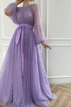 A-line Jewel Beaded Tulle Floor-length Long Sleeve Classy Prom Dress-Ballbella Dresses With Ribbon, Long Sleeves Prom Dresses, Tulle Prom Dress Long, Trajes Country, Classy Prom, Classy Prom Dresses, Fancy Dresses Long, Long Sleeve Prom, Beaded Tulle