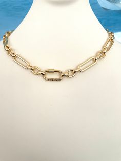 FREE SHIPPING!   This is a beautiful 24k Gold Gold Filled Chunky Mixed Paperclip Equestrian Status Link Chain Necklace with gorgeous baguette carabiner that opens.  The perfect everyday piece.  Available in your custom choice choice of  16, 18 or 20 inches  with 2 inch adjustable extender.   Lobster clasp with 2 inch adjustable extender.  Stunning and so on trend! Paperclip Chain Necklace, Trombone, Chain Link Necklace, Gold Gold, Paper Clip, Chain Styles, Link Chain, Equestrian, Charm Necklace