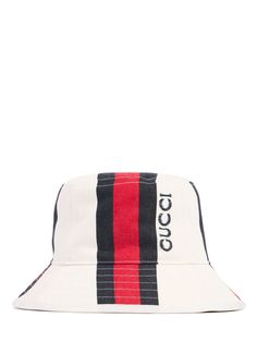 Blue and red Web stripe. Gucci embroidery . Grosgrain trim Gucci Embroidery, Cotton Bucket Hat, Bucket Hat White, Web Detail, Red Web, Gucci Men, Bucket Hat, Accessories Hats, Mens Accessories