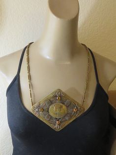 Old estate 1920's brass and enamel egyptian detailed necklace. rare and hard to find. the pendant is 5 inchs wide by 4 inchs. a 27 inch chain. great shape. beautiful piece. circa 20's Old Estate, Detailed Necklace, Large Necklace, Egyptian Revival, All Gems, Antique Engagement, Antique Engagement Rings, Diamond Rings Bands, Choker Necklaces