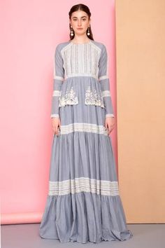 Shop for Sahil Kochhar Blue Viscose Voile Embroidered Maxi Dress for Women Online at Aza Fashions Blue Floor-length Dress With Chikankari Embroidery, Anarkali Lace Floor-length Dress, Floor-length Lace Dresses With Resham Embroidery, Fitted Anarkali Lace Dress, Blue Traditional Dress With Lace Work, Traditional Blue Dress With Lace Work, Traditional Blue Lace Dress, Anarkali Maxi Length Dress With Lace Work, Festive Wedding Dress With Embroidered Hem