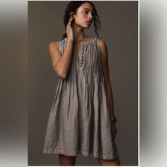 Anthropologie Lenin Sleeveless Pleated Mini Dress Size L Gray Casual Dresses, Linen Drawstring Dress, Find The Perfect Dress, Linen Casual Dress Fantasylinen, A-line Linen Dresses, Sleevless Casual Dress, Linen Casual Dress Pattern, Linen Clothes Dresses, Quoi Porter