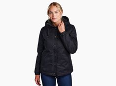 Celeste™ Lined Hoody in Women's Outerwear | KÜHL Clothing Cotton Hooded Parka, Outdoor Cotton Hoodie, Black Outdoor Hoodie, Long Sleeve Fleece-lined Hoodie, Hip Style, Range Of Motion, Outerwear Women, Dusty Blue, Hand Warmers