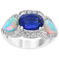 5 Carat Oval Tanzanite, Diamond And Opal Ring 14 Karat White Gold, Estate 1 Carat Diamond Ring, Tanzanite Diamond Ring, Tanzanite Diamond, Bleu Violet, Rare Stone, Expensive Jewelry, Crown Jewels, Women Diamond, Purple Hues