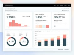 the dashboard is displayed on top of a computer screen with graphs and pies in it