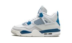 PRICES MAY VARY. 100% Authentic Grade School Jordan 4 Retro Off White/Military Blue Grey Overlay, Jordan 4 Military Blue, Custom Jordan, Authentic Jordans, Retro Basketball, Pretty Shoes Sneakers