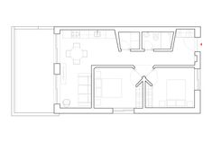 the floor plan for an apartment with two beds and one living room, which is connected to