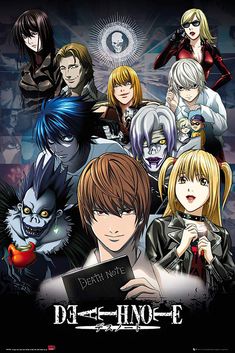 an anime movie poster with many characters and their name on the back ground, in front of