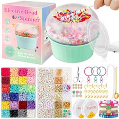 an assortment of bead sprinkles in a box and other items for making beads