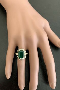 5.20 Carats Natural Emerald and Diamond 14K Solid Yellow Gold Ring Suggested Replacement Value: $8,000.00 Total Natural Green Emerald Weight is: Approx. 4.20 Carats (transparent) Emerald Measures: Approx. 11.40 x 9.20mm Natural Round Diamonds Weight: Approx. 1.00 Carats (color G-H / Clarity SI1-SI2) Ring total weight: Approx. 7.2 grams Disclaimer: all weights, measurements and colors are approximate and may vary slightly from the listed dimensions or as seen in the image. All pictures are magnif Emerald Ring Design, Yellow Gold Mens Rings, Inexpensive Jewelry, Ring Inspo, Antique Gold Jewelry Indian, Emerald Wedding Rings, Green Emerald Ring, Nice Jewelry, Antique Gold Jewelry