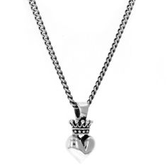 king baby 3d crowned heart pendant White Gold Heart Pendant Jewelry With Box Chain, Silver Double Heart Jewelry With Chain, Classic Heart Pendant Jewelry With Sterling Silver Clasp, Sterling Silver Heart Pendant Necklace With Box Chain, Silver Sterling Silver Heart Necklace, Silver Stainless Steel Open Heart Jewelry, Heart-shaped Silver Chain Jewelry For Anniversary, Sterling Silver Curb Chain Jewelry Gift, Silver Heart Necklace With Box Chain Gift